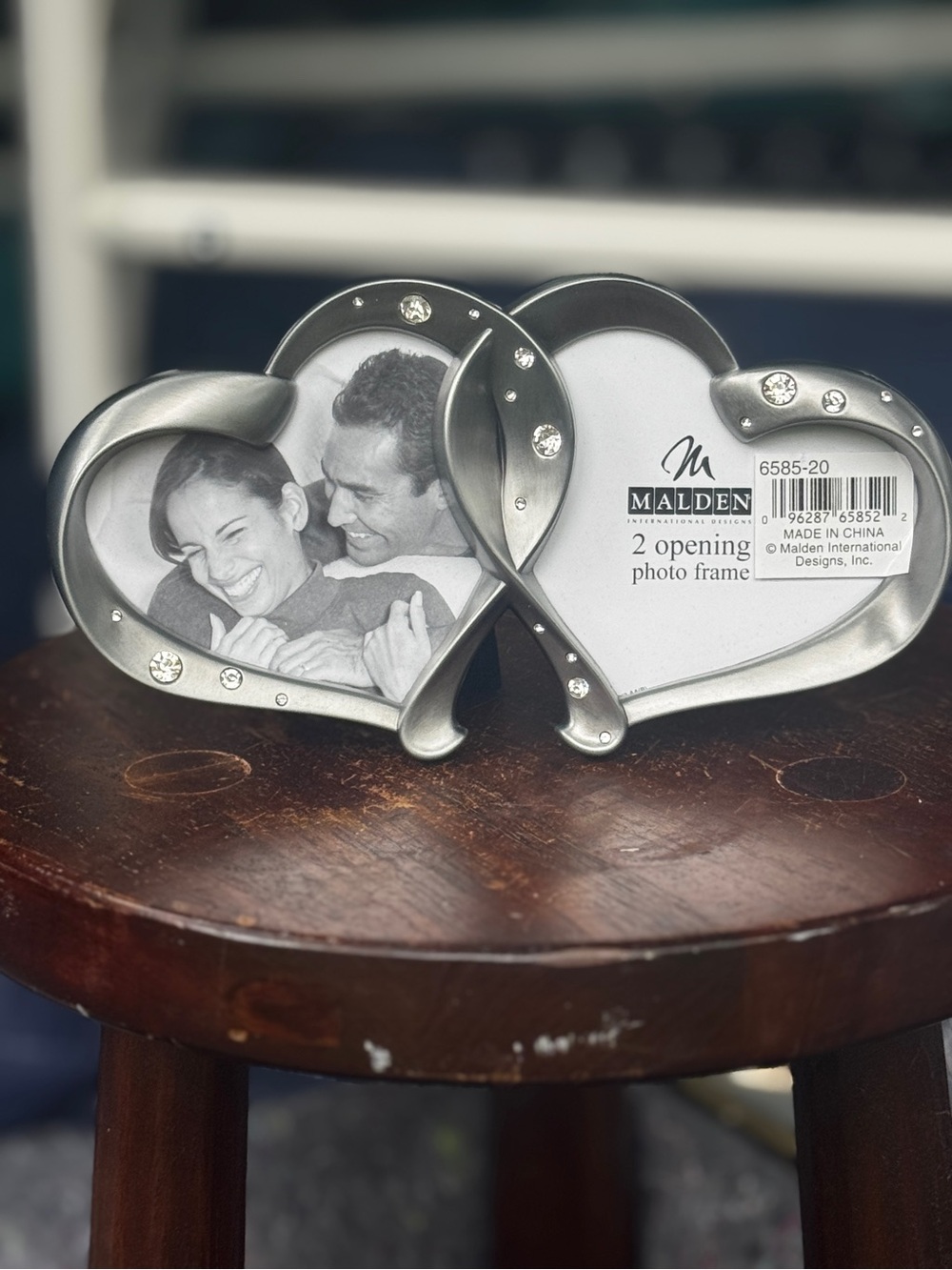 Double heart Photo Frame with Crystal Accents— Malden